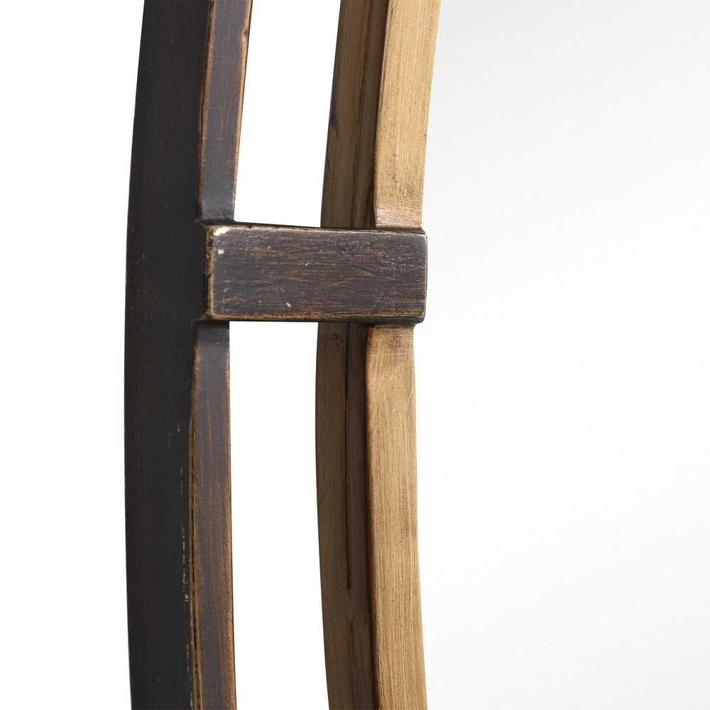 Sleek Open Double Metal Frame Oval Mirror Rustic Bronze BM239289