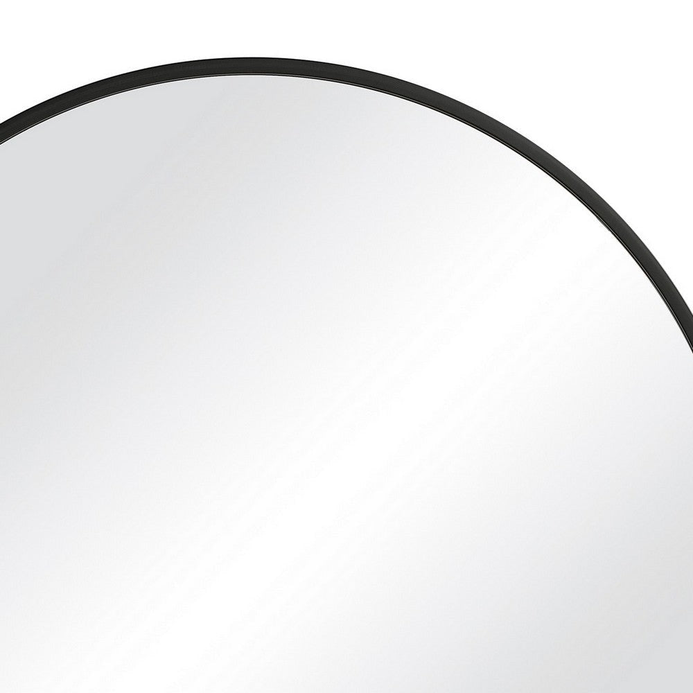 37 Inches Round Shape Sleek Frame Mirror Black BM239320