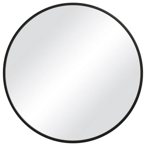 37 Inches Round Shape Sleek Frame Mirror, Black