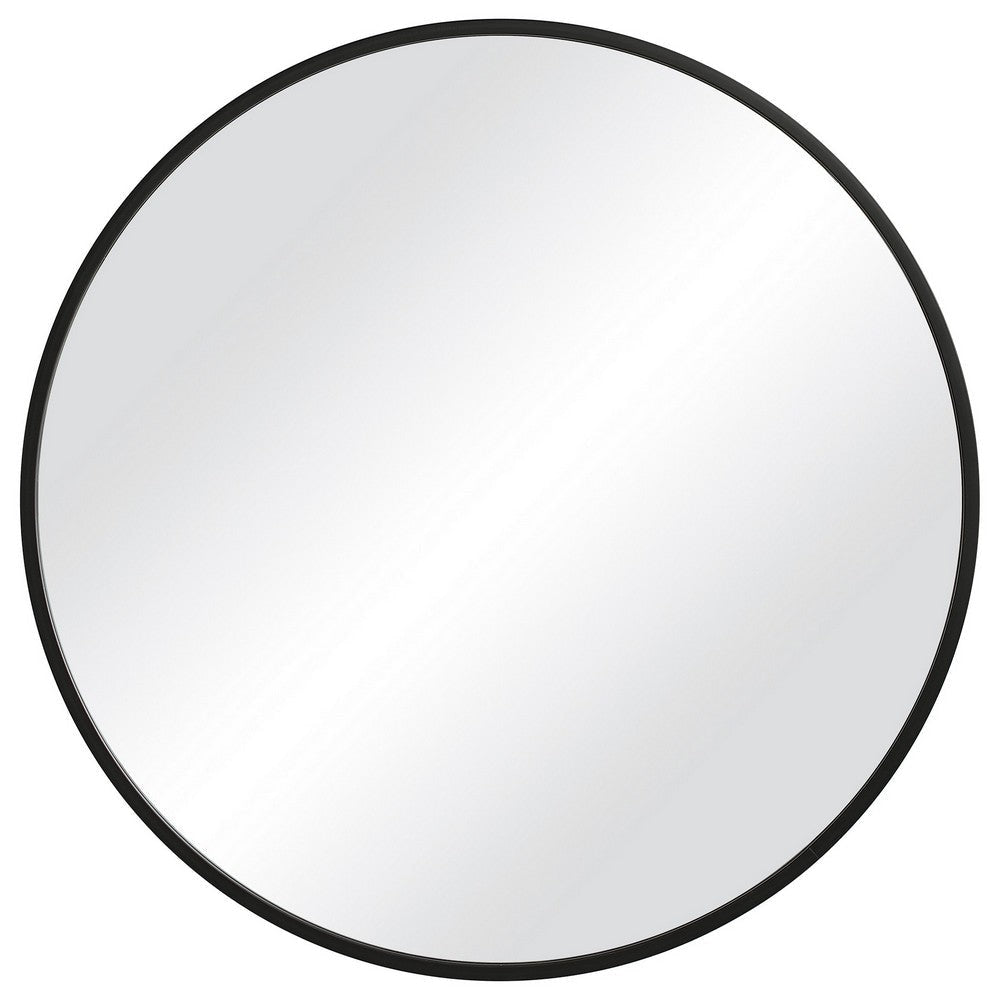 37 Inches Round Shape Sleek Frame Mirror, Black