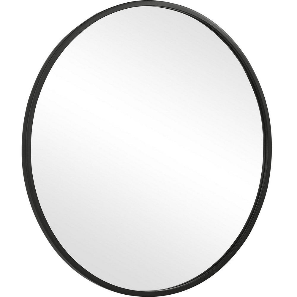 43 Inches Round Shape Sleek Frame Mirror Black By Casagear Home BM239322