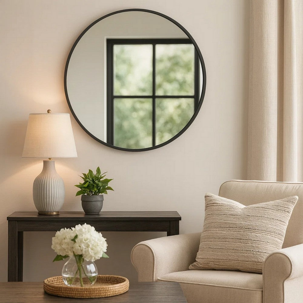 Mirror | 43" Round | Sleek Frame | Black