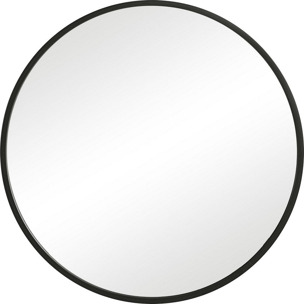 43 Inches Round Shape Sleek Frame Mirror, Black By Casagear Home