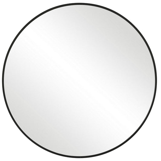 24 Inches Round Shape Sleek Metal Frame Mirror, Black By Casagear Home