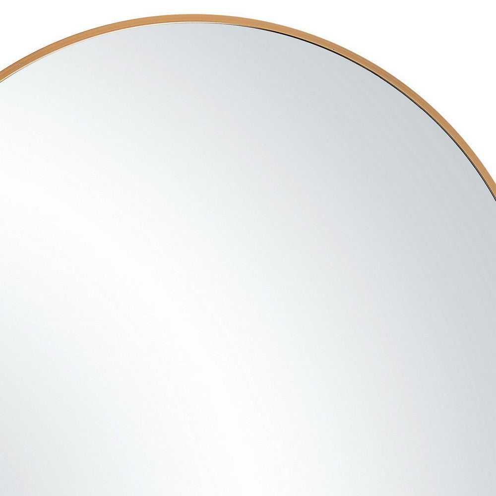 24 Inches Round Shape Sleek Metal Frame Mirror Gold By Casagear Home BM239326