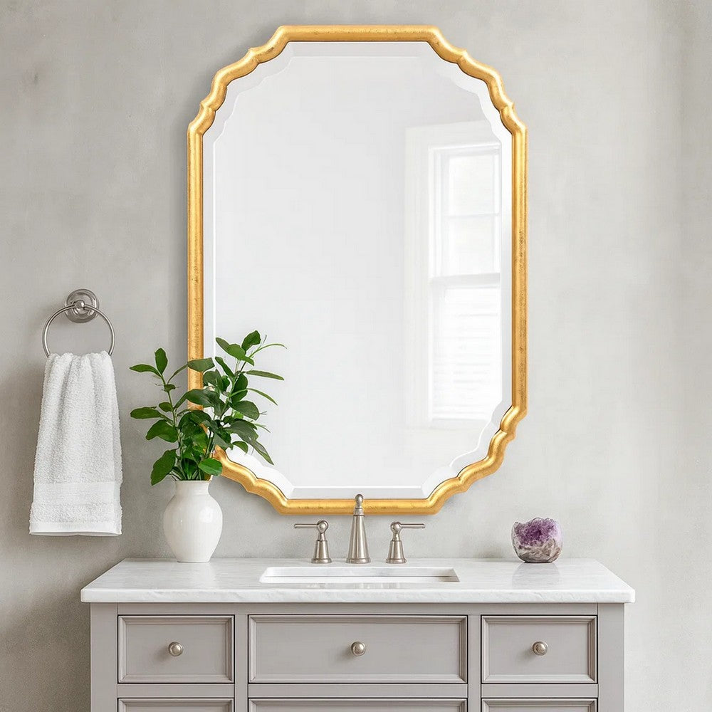 Vanity Mirror | 32" | Curved Design Wood Frame | Gold