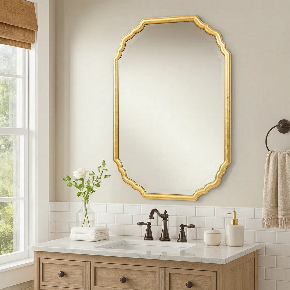 Vanity Mirror | 32" | Curved Design Wood Frame | Gold