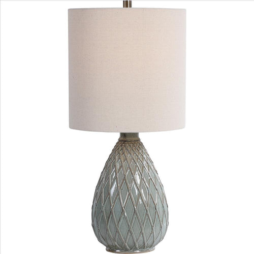 Table Lamp | Pot Bellied Ceramic | Diamond Pattern | Gray