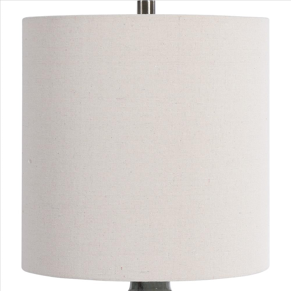 Pot Bellied Ceramic Table Lamp with Diamond Pattern, Gray By Casagear Home