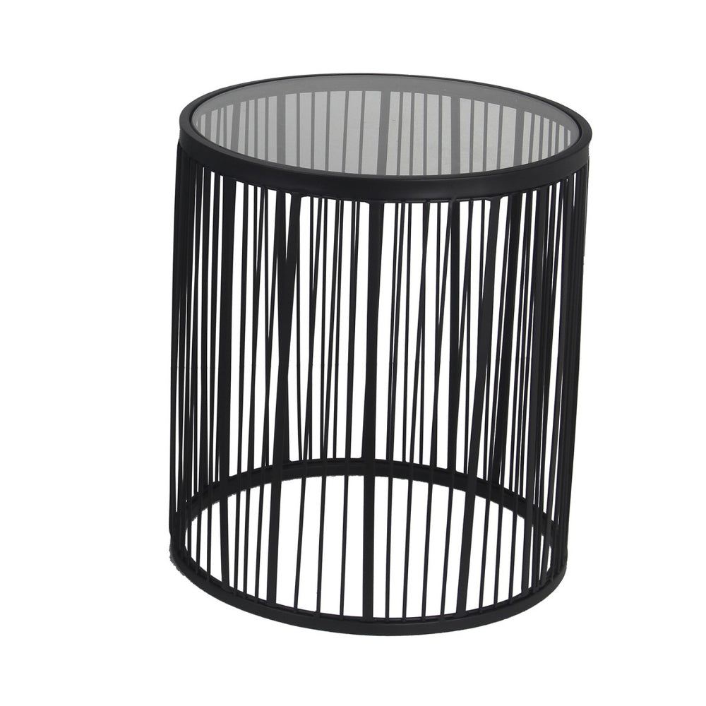 2 Piece Glass Top Accent Table with Wire Frame Design Black By Casagear Home BM239408
