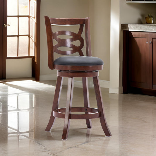 Counter Stool | 24" Swivel | Wood | Geometric Back | Brown