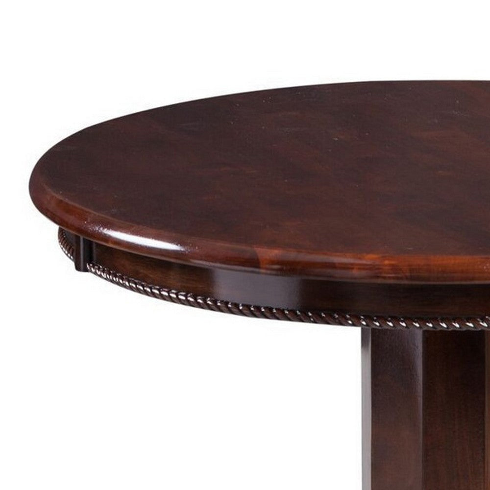 Round Wooden Pub Table with Turned Pedestal Base Brown By Casagear Home BM239718