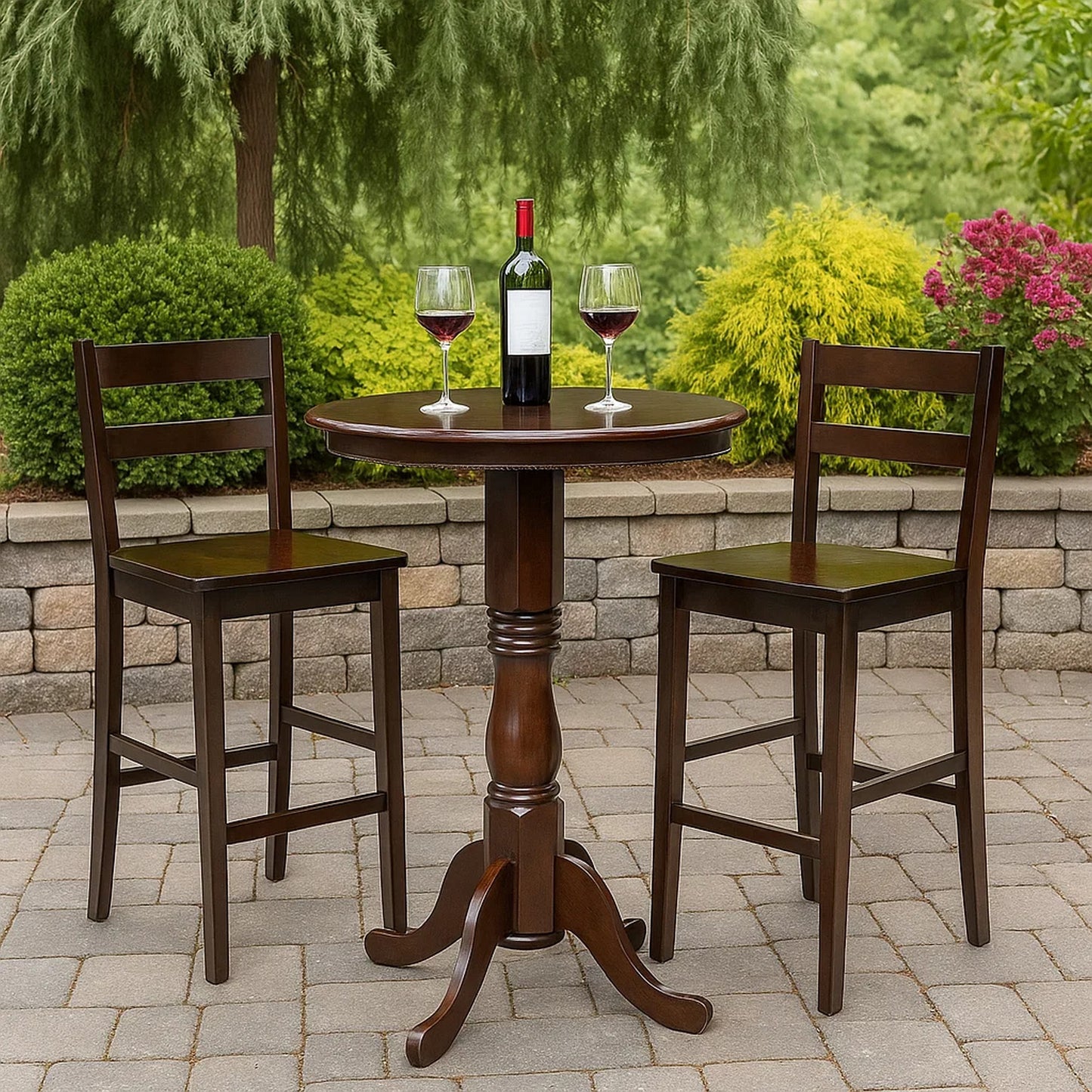 Pub Table | Round Wood | Turned Pedestal Base | Brown