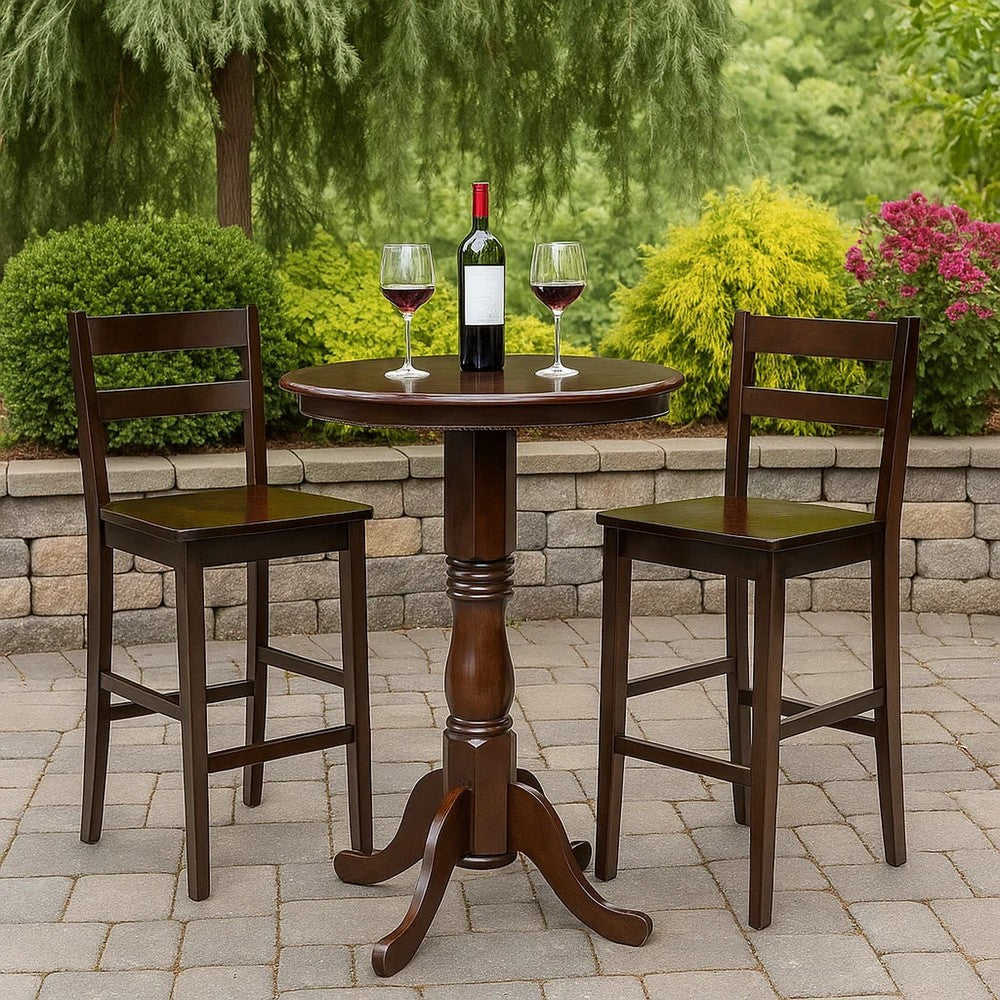 Pub Table | Round Wood | Turned Pedestal Base | Brown