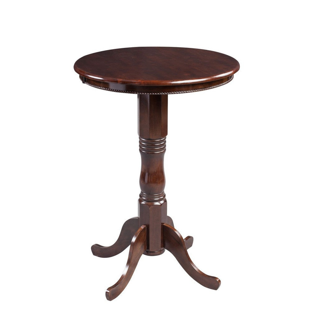 Round Wooden Pub Table with Turned Pedestal Base, Brown By Casagear Home