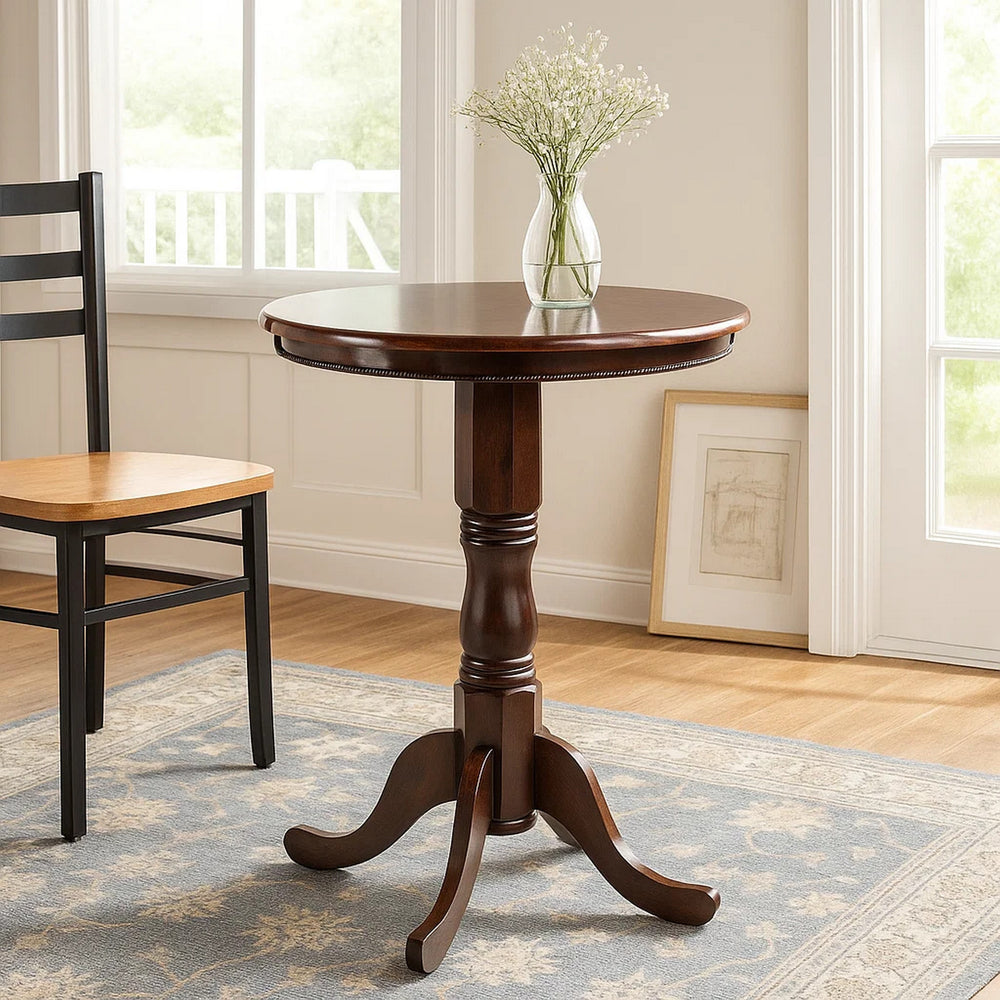 Pub Table | Round Wood | Turned Pedestal Base | Brown