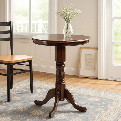 Pub Table | Round Wood | Turned Pedestal Base | Brown