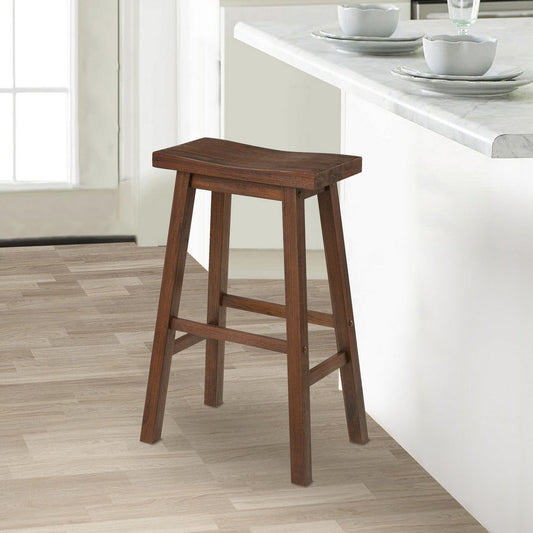 Saddle Design Wooden Barstool with Grain Details, Brown By Casagear Home