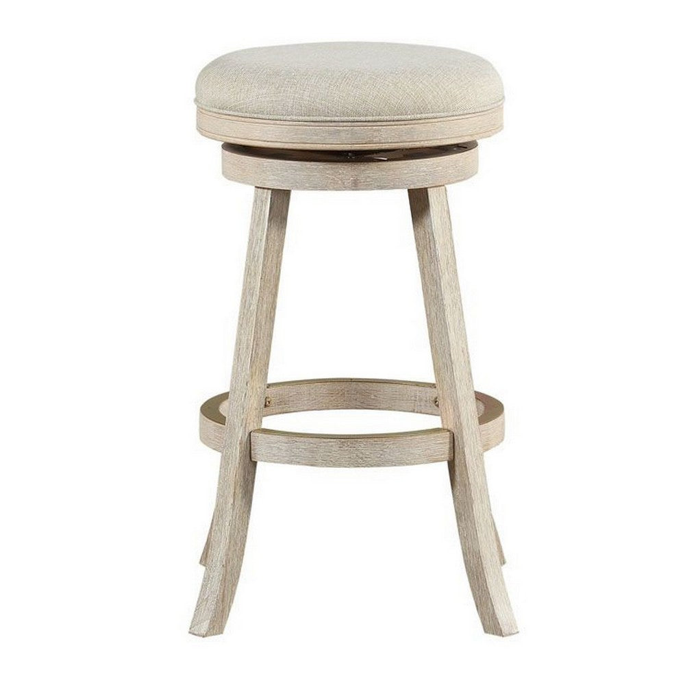 29 Inches Wooden Swivel Bar Stool with Round Fabric Seat Ivory By Casagear Home BM239736