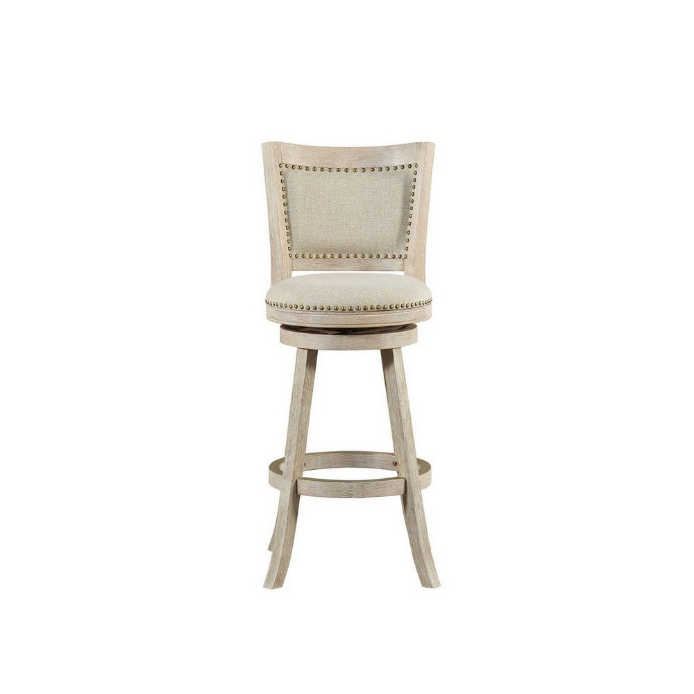 29 Inch Curved Back Wooden Swivel Bar Stool with Nailhead Trim Gray By Casagear Home BM239739