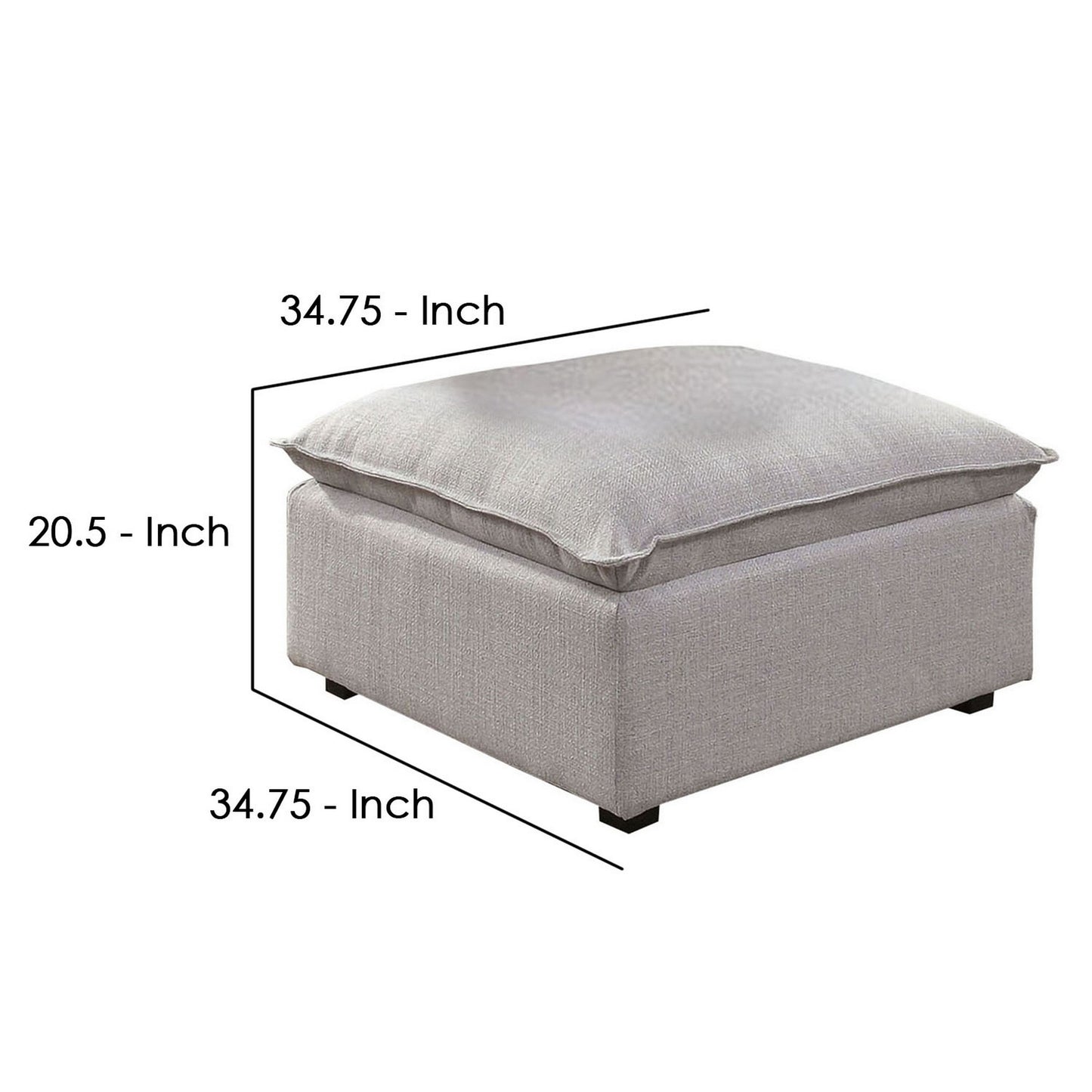 Fabric Upholstered Ottoman with Pillow Top Seat and Welt Trim Gray By Casagear Home BM239782