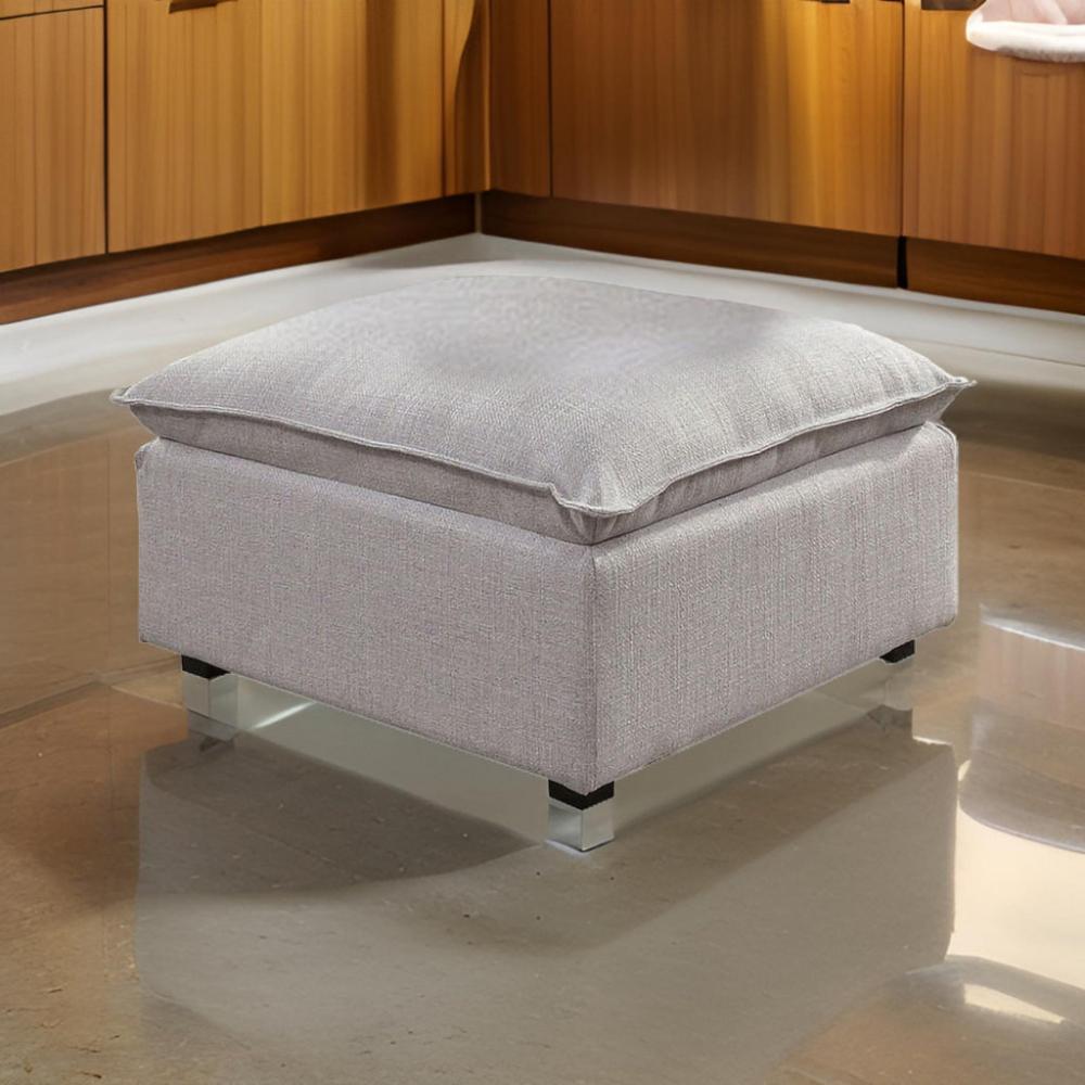 Fabric Upholstered Ottoman with Pillow Top Seat and Welt Trim, Gray By Casagear Home