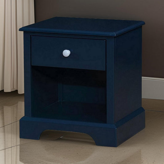 Transitional 1 Drawer Wooden Nightstand with Open Compartment, Blue By Casagear Home