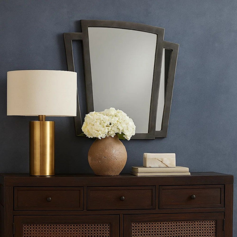 Tapered Fabric Frame Mirror with Mounting Hardware, Dark Gray