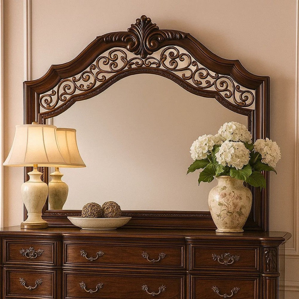 Mirror | Molded Wood Frame | Ornate Detail | Brown | Casagear Home