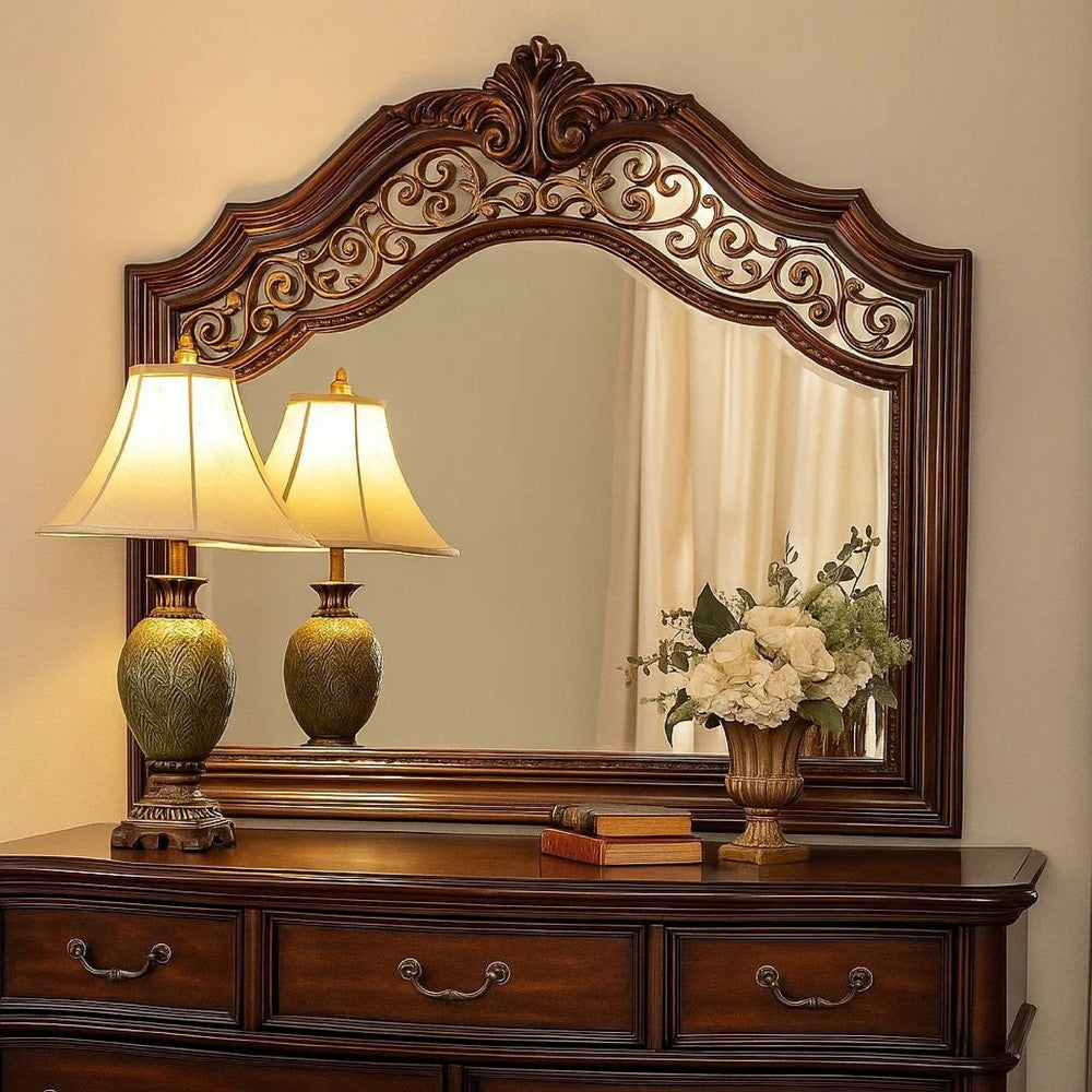 Mirror | Molded Wood Frame | Ornate Detail | Brown | Casagear Home