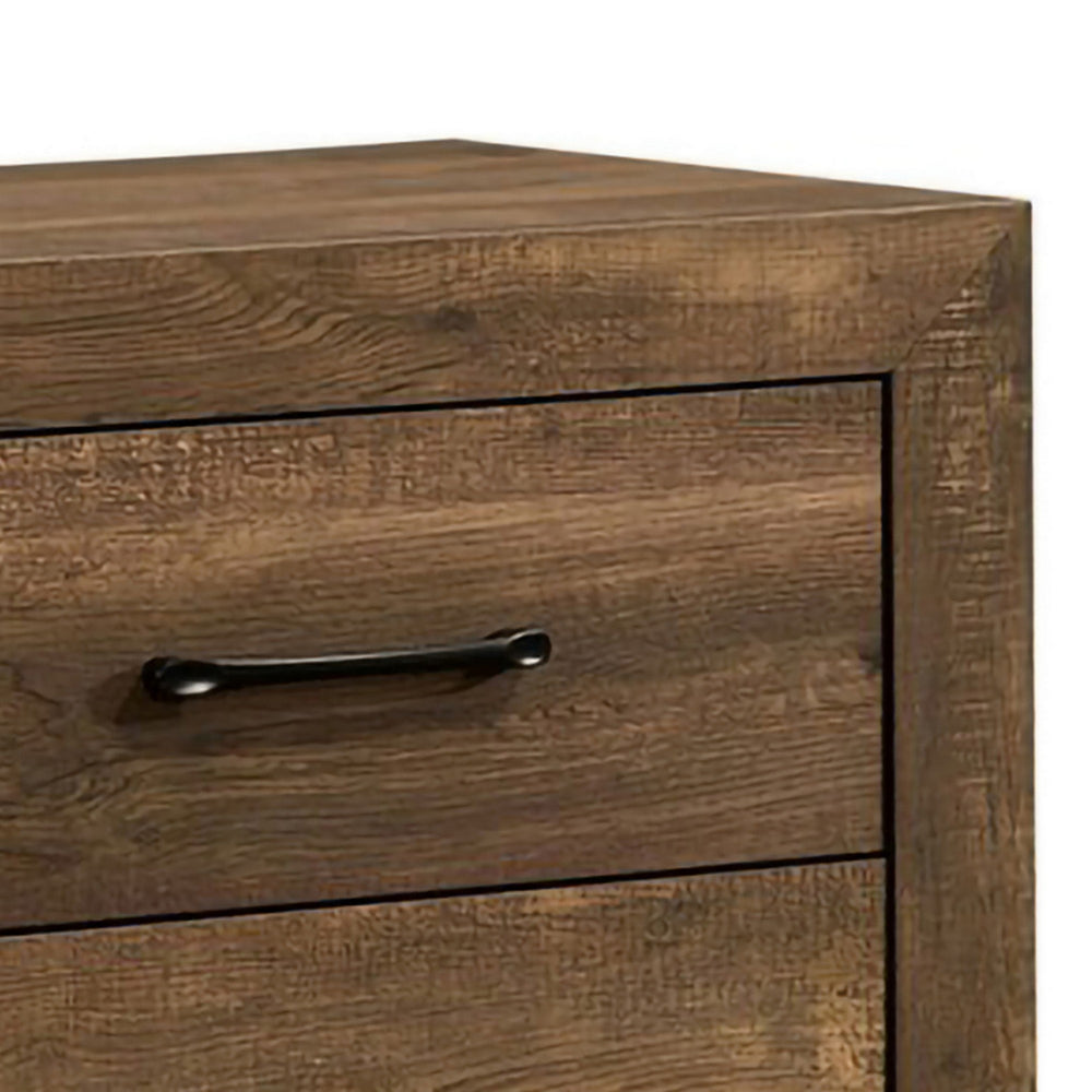 Rustic 2 Drawer Wooden Nightstand with Grain Details, Brown By Casagear Home