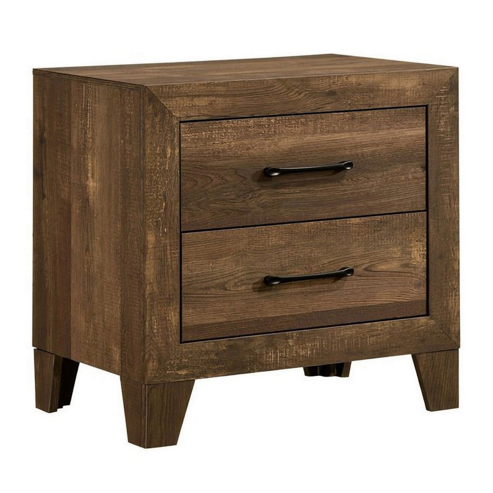 Rustic 2 Drawer Wooden Nightstand with Grain Details Brown By Casagear Home BM239804