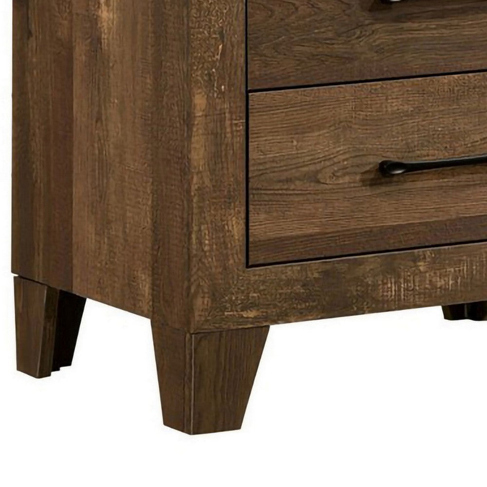 Rustic 2 Drawer Wooden Nightstand with Grain Details Brown By Casagear Home BM239804