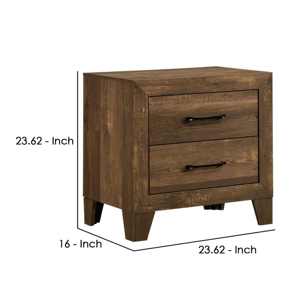Rustic 2 Drawer Wooden Nightstand with Grain Details, Brown By Casagear Home