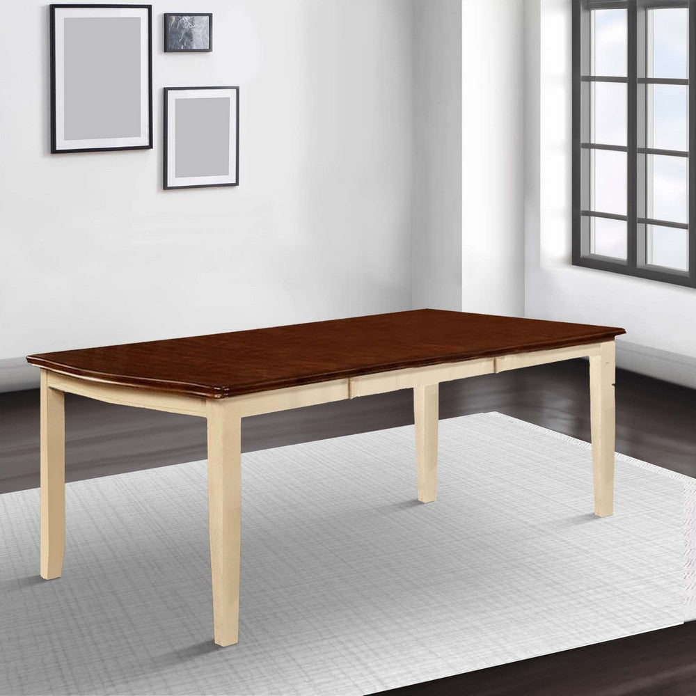 78 Inches Dining Table with Leaf Extension, Brown and White
