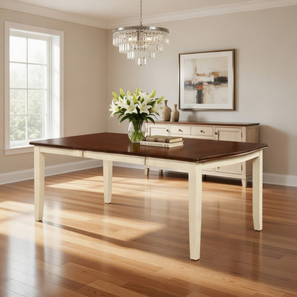 78 Inches Dining Table with Leaf Extension, Brown and White