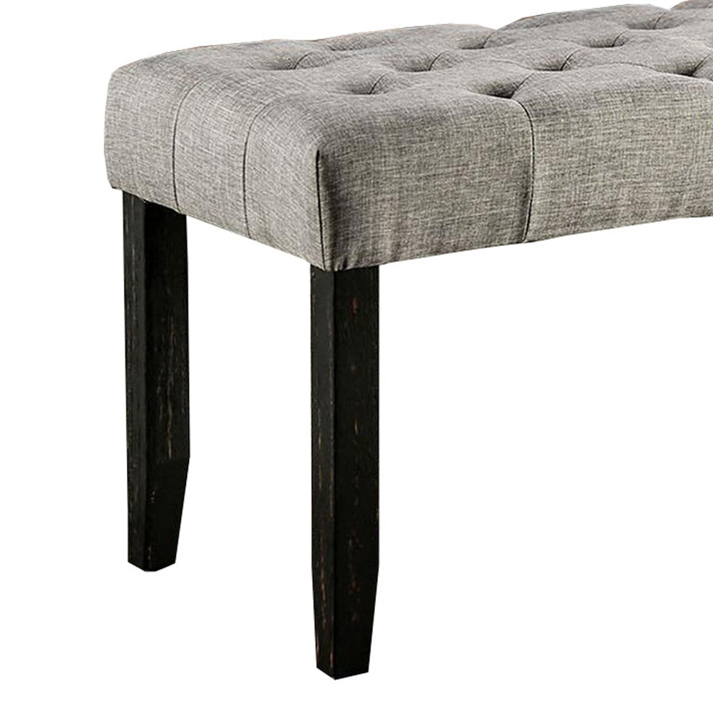 48 Inches Bench with Tufted Seat and Chamfered Legs, Light Gray By Casagear Home