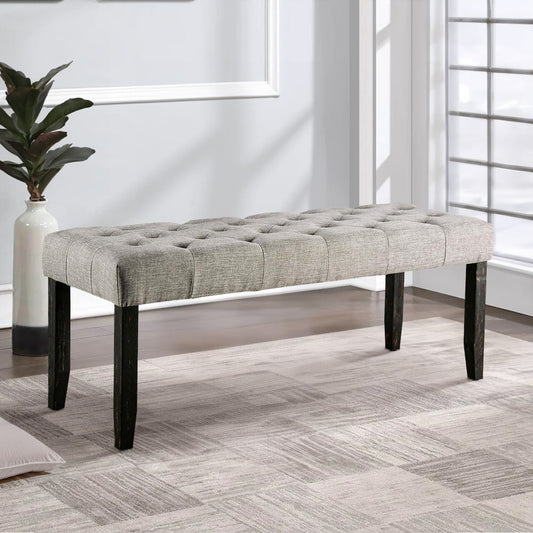 Bench | 48" | Tufted Seat | Chamfered Legs | Light Gray