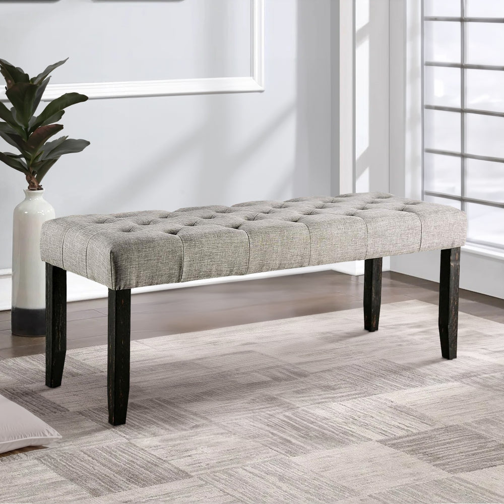 Bench | 48" | Tufted Seat | Chamfered Legs | Light Gray