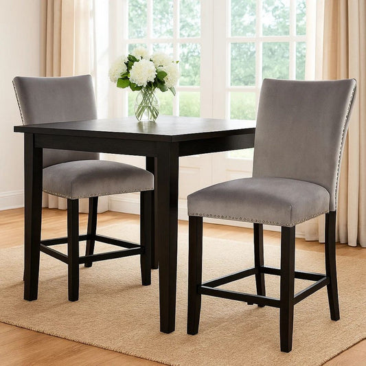 Counter Height Side Chair with Padded Seating, Set of 2, Gray