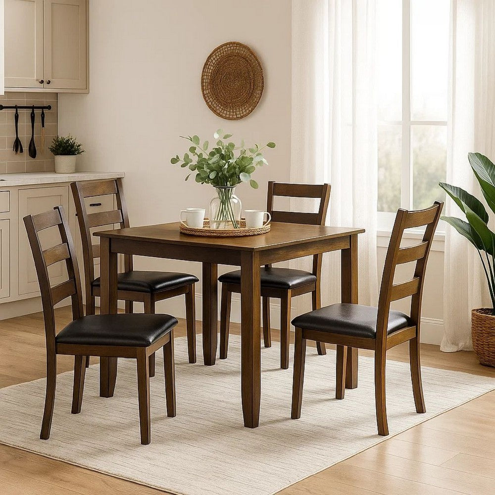 5 Piece Dining Table Set | 4 Faux Leather Chairs | Brown