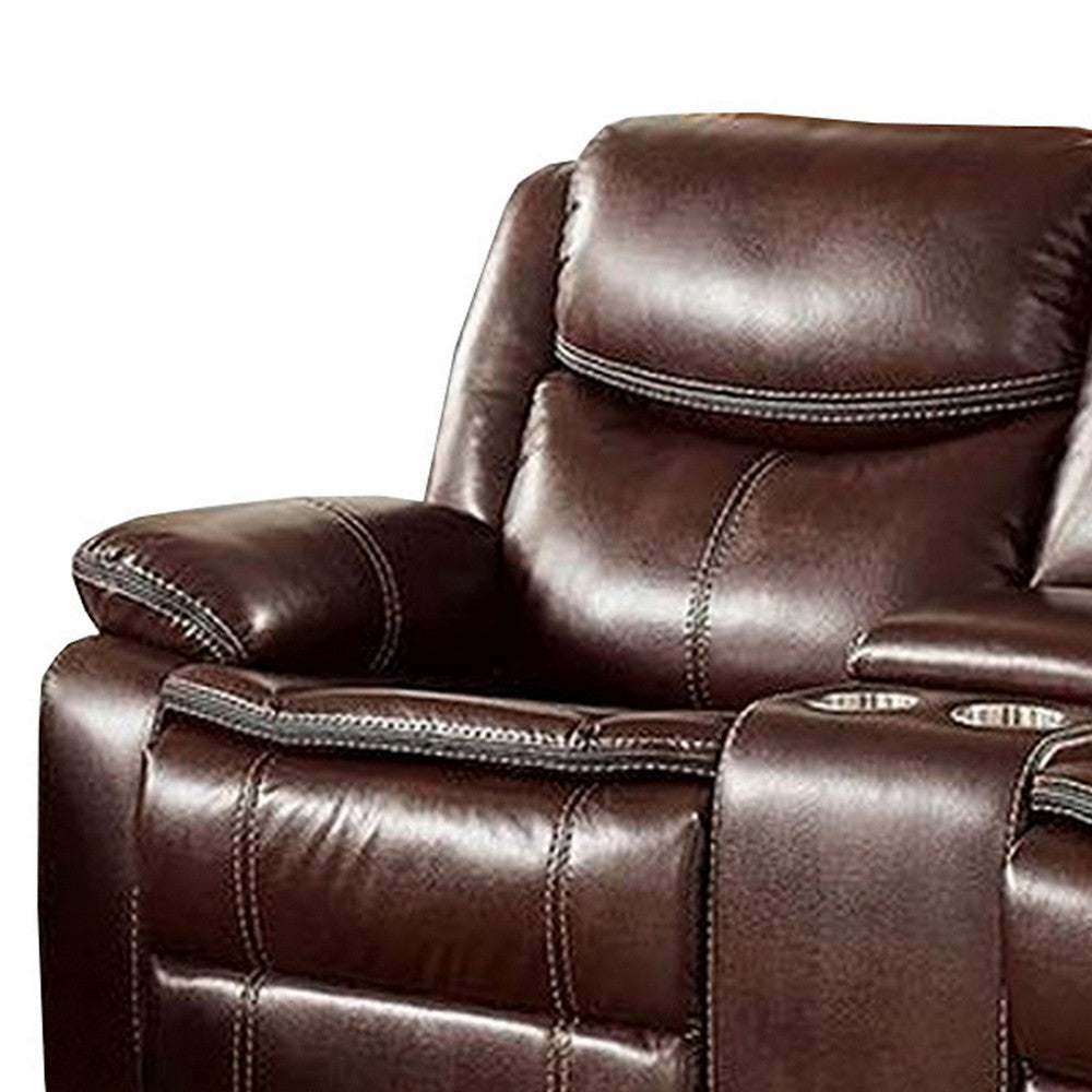 Recliner Loveseat with Leatherette Seating Brown By Casagear Home BM239854