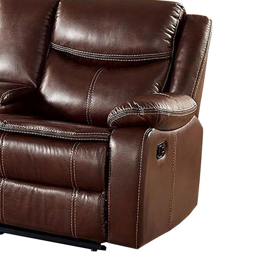 Recliner Loveseat with Leatherette Seating Brown By Casagear Home BM239854