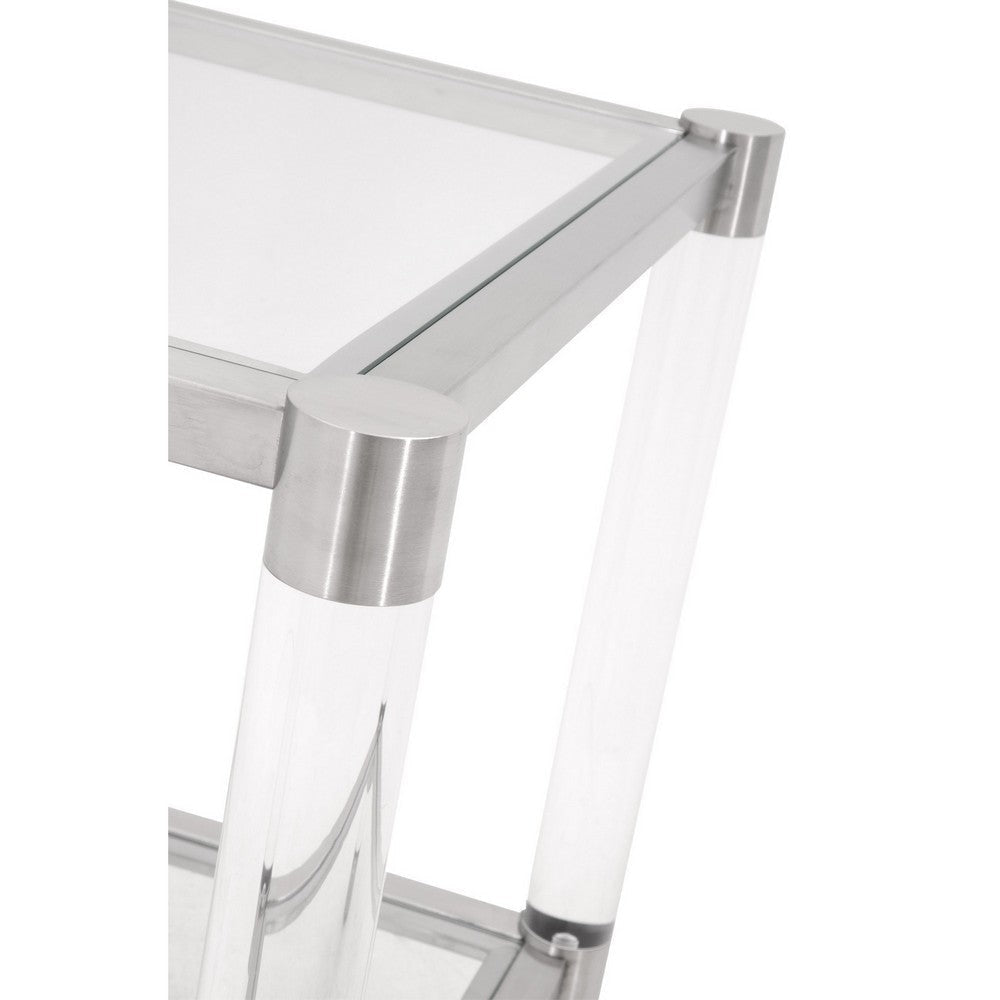 Glass Top End Table with Acrylic Legs and Metal Accents Clear Silver By Casagear Home BM239941