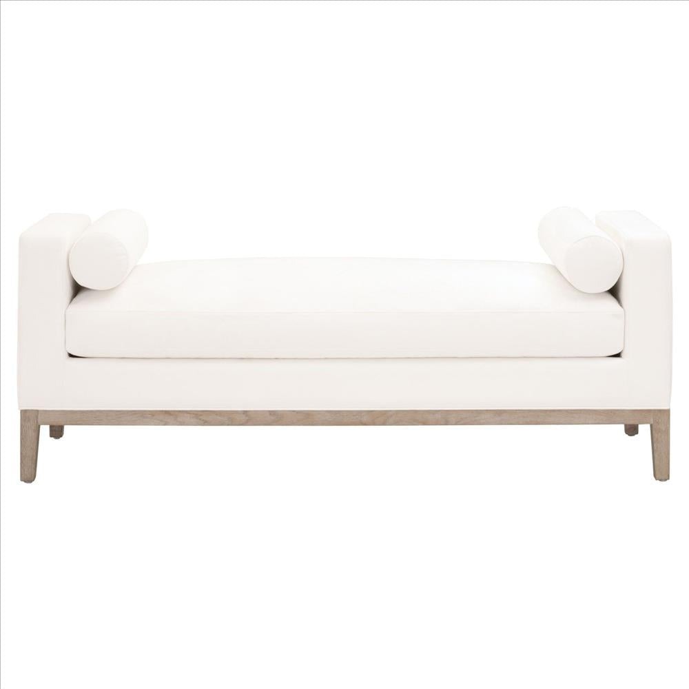 63 Inch Fabric Upholstered Bench with Track Armrests Cream By Casagear Home BM239954