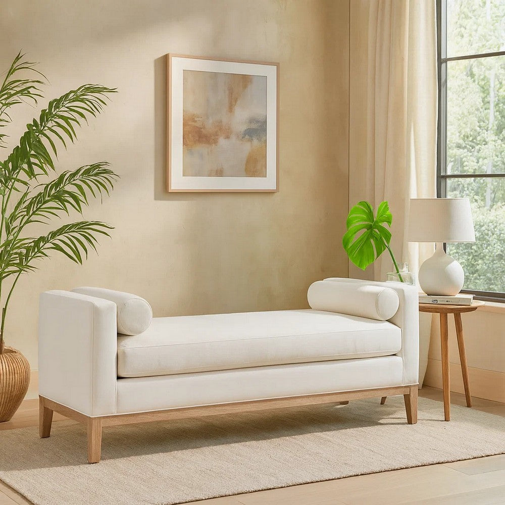 Bench | 63" | Fabric Upholstered | Track Arms | Cream