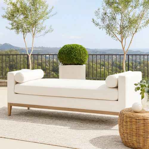 Bench | 63" | Fabric Upholstered | Track Arms | Cream