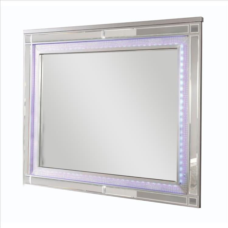 50 Inch Contemporary Textured Mirror with LED, Silver