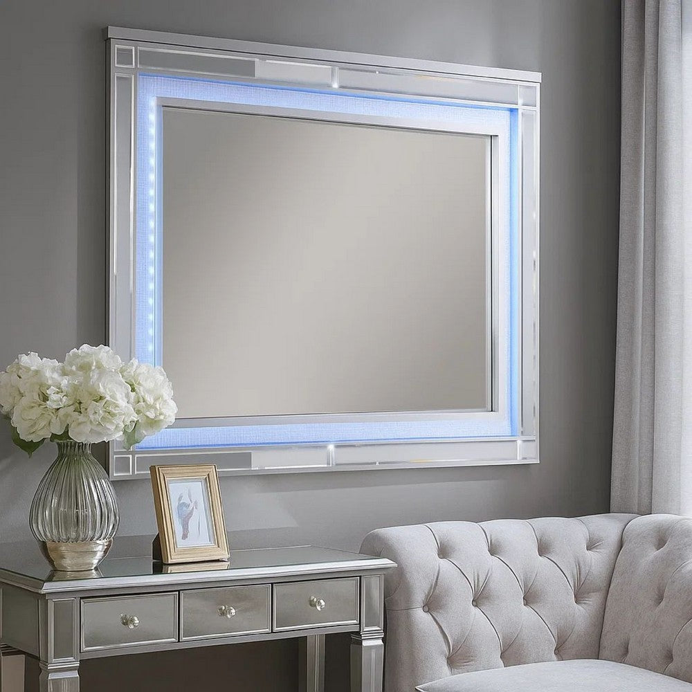 50 Inch Contemporary Textured Mirror with LED, Silver