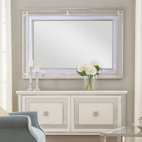 50 Inch Contemporary Textured Mirror with LED, Silver